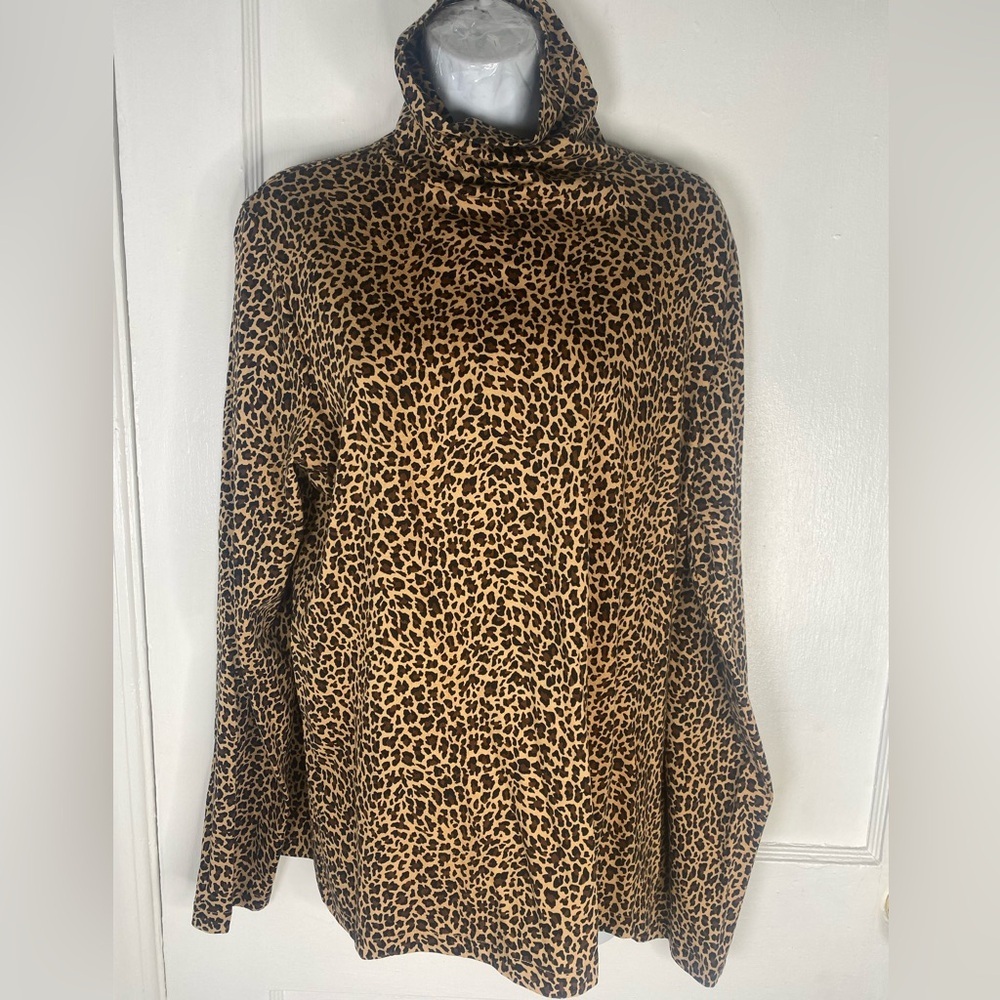 J. Crew Leopard Print Turtleneck Top in Tan and Black